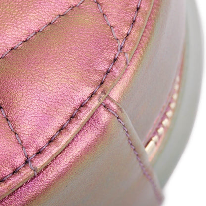 Chanel 2020 Purple Iridescent Calfskin Leather Round CC Chain Crossbody Bag w/ Authenticity Card