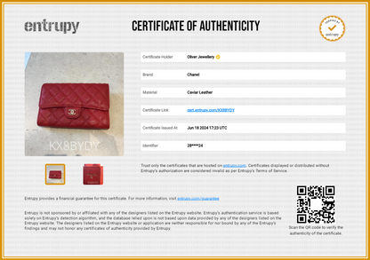 Chanel 2020 Red Caviar Leather Medium Classic Flap Wallet w/ Box & Authenticity Card