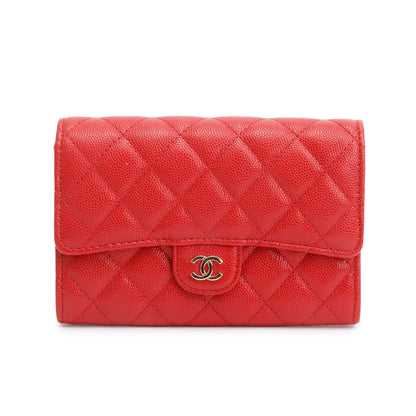 Chanel 2020 Red Caviar Leather Medium Classic Flap Wallet w/ Box & Authenticity Card