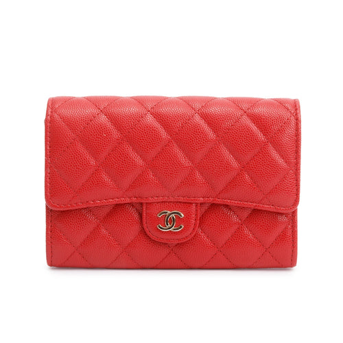 Chanel 2020 Red Caviar Leather Medium Classic Flap Wallet w/ Box & Authenticity Card