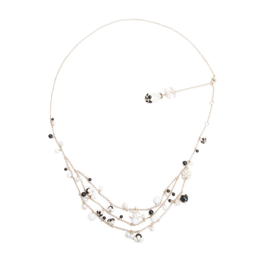 Chanel 2021 Gold-Plated Faux Pearl & Resin Flower CC Charm Necklace