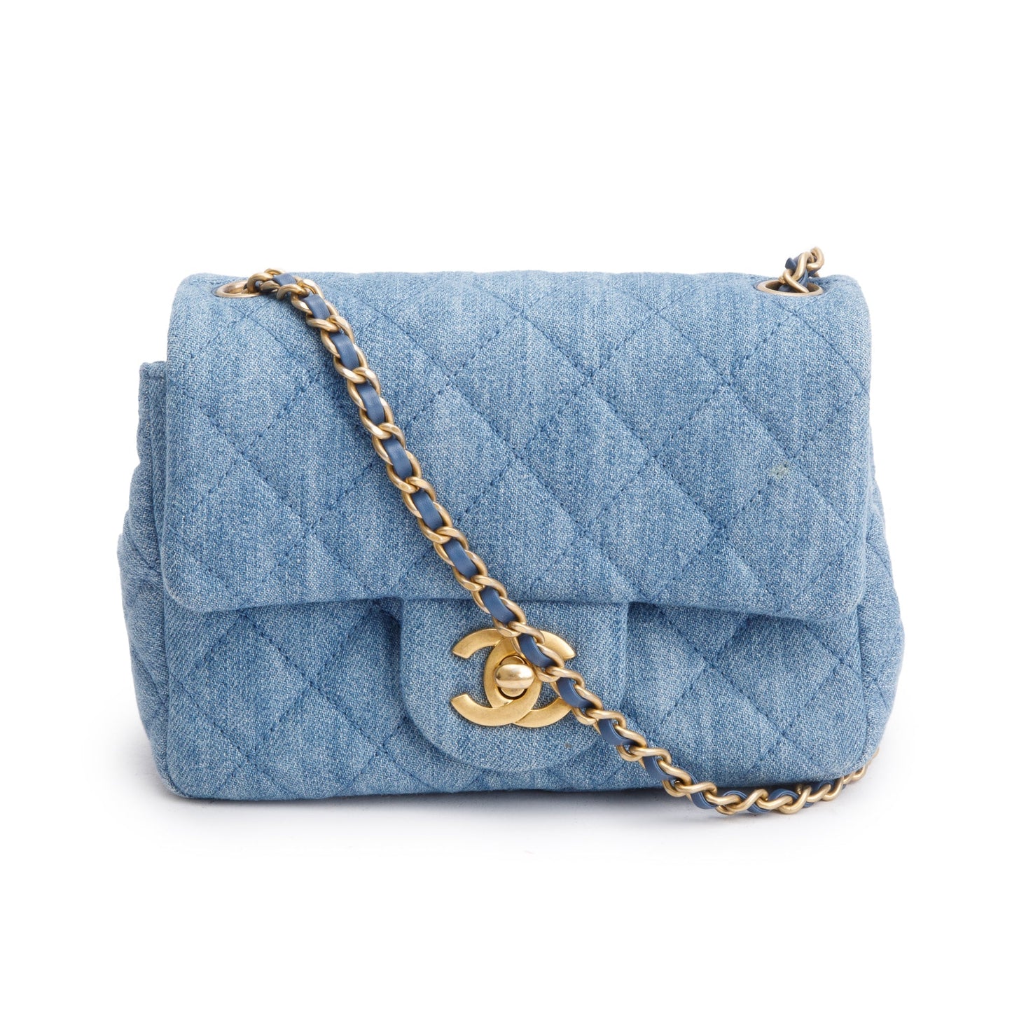 Chanel 2022 Blue Denim Pearl Crush Square Mini Flap Bag