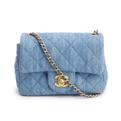 Chanel 2022 Blue Denim Pearl Crush Square Mini Flap Bag