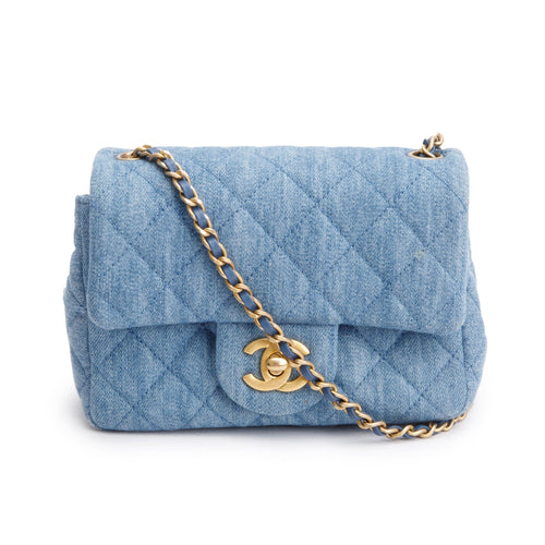 Chanel 2022 Blue Denim Pearl Crush Square Mini Flap Bag
