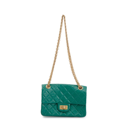 Chanel 2022 Green Aged Calfskin Leather Mini 2.55 Reissue Flap Bag