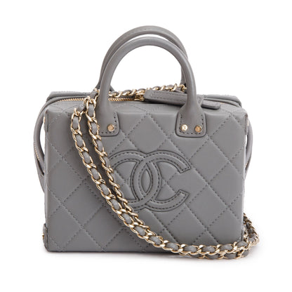Chanel 2022 Grey Quilted Calfskin Leather Coco Vault Small Vanity Case