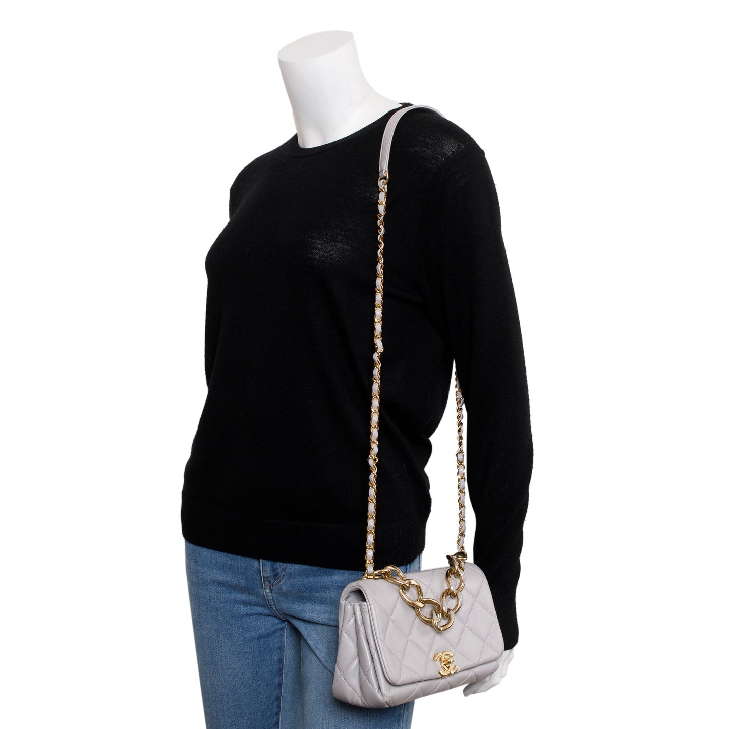 Chanel 2022 Grey Quilted Lambskin Leather Small Color Match Flap Bag w/ Box & Receipt