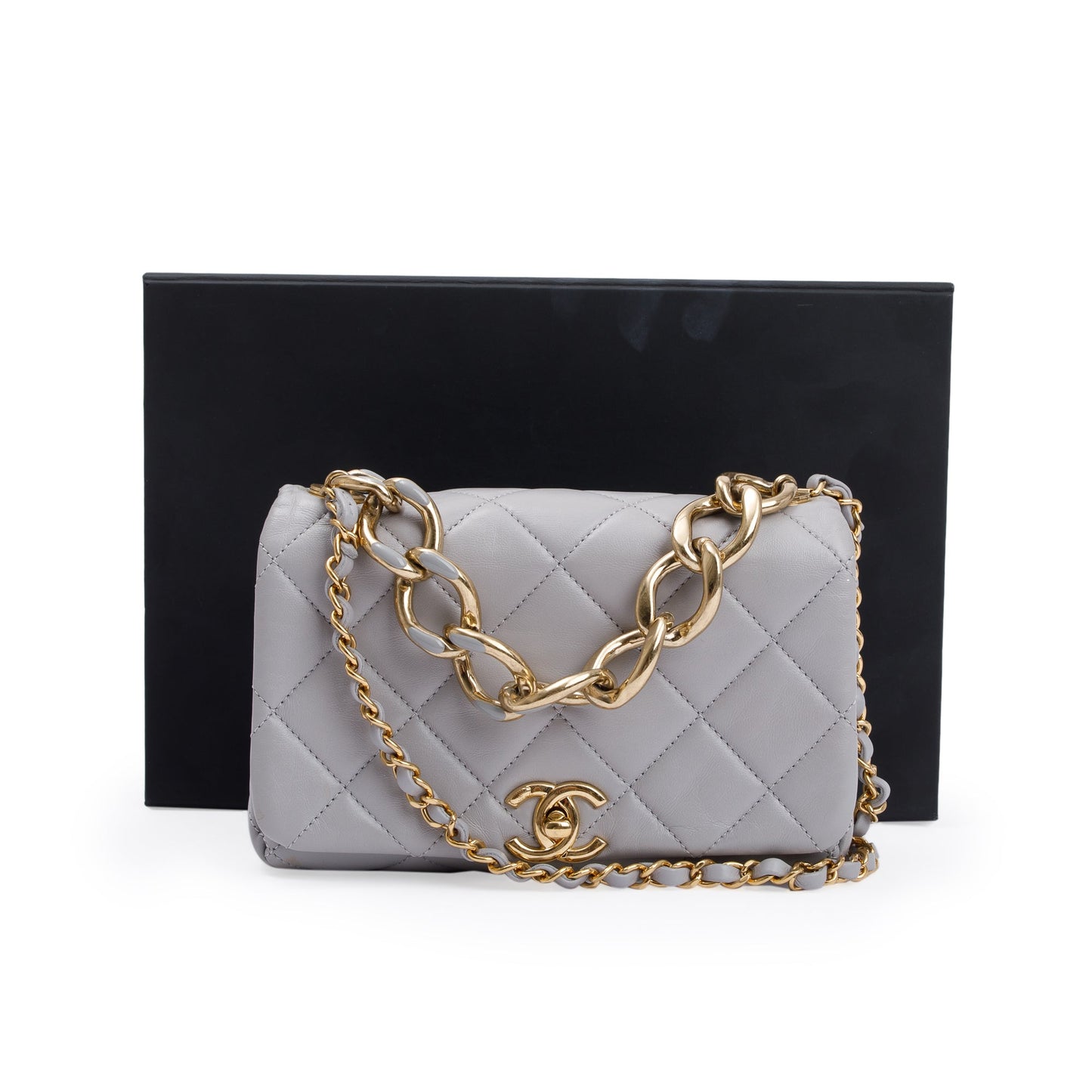 Chanel 2022 Grey Quilted Lambskin Leather Small Color Match Flap Bag w/ Box & Receipt