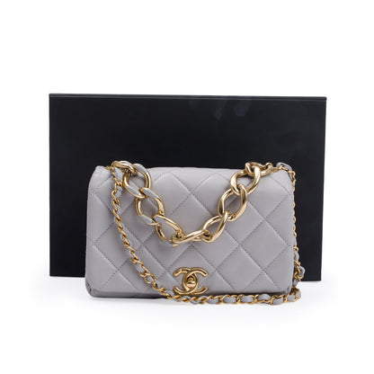 Chanel 2022 Grey Quilted Lambskin Leather Small Color Match Flap Bag w/ Box & Receipt