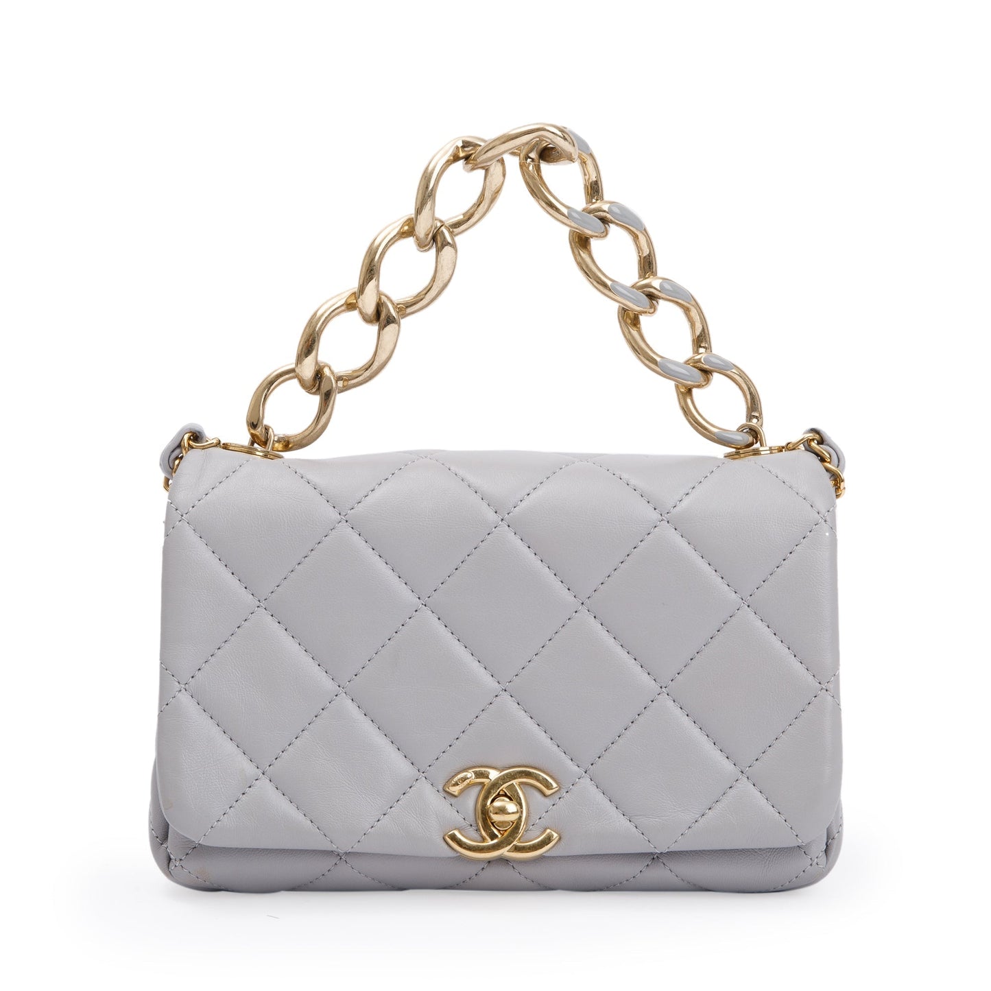 Chanel 2022 Grey Quilted Lambskin Leather Small Color Match Flap Bag w/ Box & Receipt