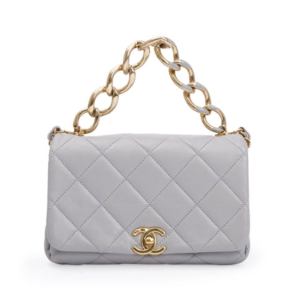 Chanel 2022 Grey Quilted Lambskin Leather Small Color Match Flap Bag w/ Box & Receipt
