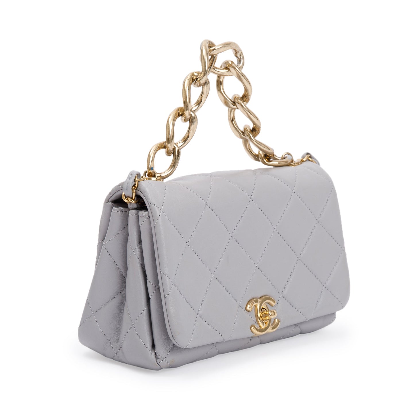 Chanel 2022 Grey Quilted Lambskin Leather Small Color Match Flap Bag w/ Box & Receipt