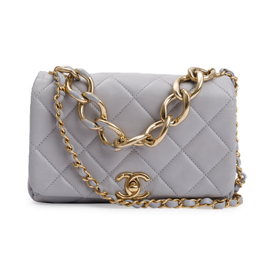 Chanel 2022 Grey Quilted Lambskin Leather Small Color Match Flap Bag w/ Box & Receipt