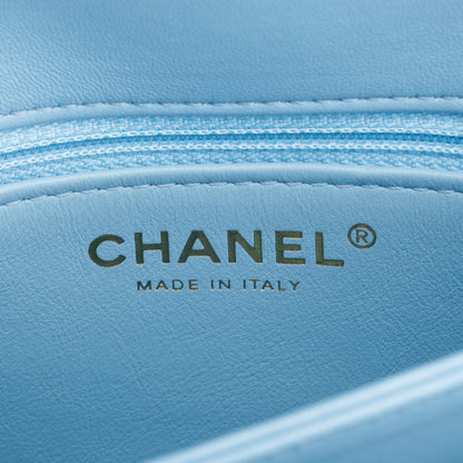 Chanel 2022 Tiffany Blue Lambskin Leather Small  Trendy CC Top Handle Flap Bag