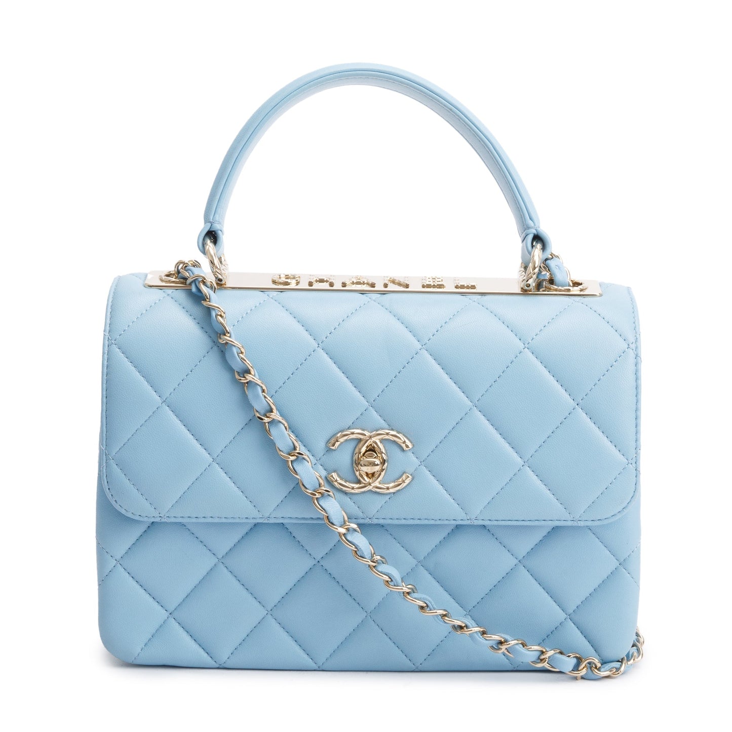 Chanel 2022 Tiffany Blue Lambskin Leather Small  Trendy CC Top Handle Flap Bag