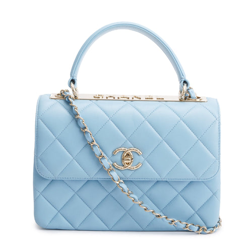 Chanel 2022 Tiffany Blue Lambskin Leather Small  Trendy CC Top Handle Flap Bag