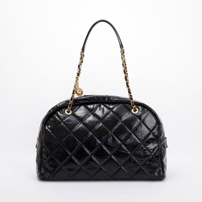 Chanel 2023 Black Patent Leather Maxi Bowling Bag