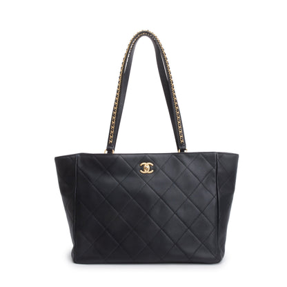 Chanel 2023 Black Quilted Calfskin Leather Book Pocket Shopping Tote