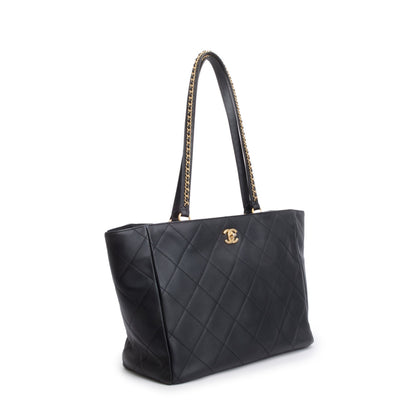 Chanel 2023 Black Quilted Calfskin Leather Book Pocket Shopping Tote