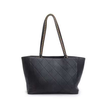 Chanel 2023 Black Quilted Calfskin Leather Book Pocket Shopping Tote