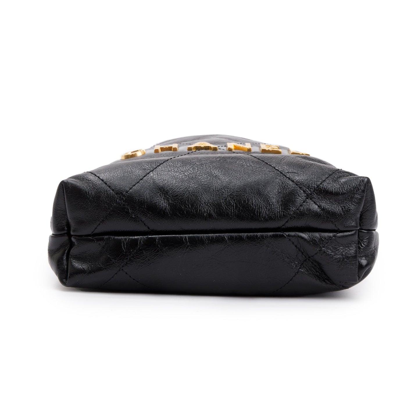 Chanel 2023 Black Shiny Calfskin Leather Mini Pearl Chanel 22 w/ Box