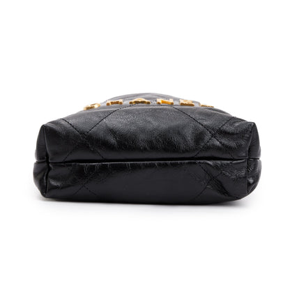 Chanel 2023 Black Shiny Calfskin Leather Mini Pearl Chanel 22 w/ Box