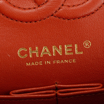 Chanel 2023 Red Lambskin Leather Small Classic Double Flap Bag