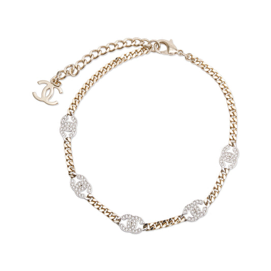 Chanel 2024 Gold Plated  Strass CC Choker Necklace w/ Box