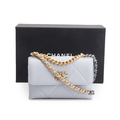 Chanel 2024 Grey Lambskin Leather 19 Wallet On Chain w/ Box & Receipt