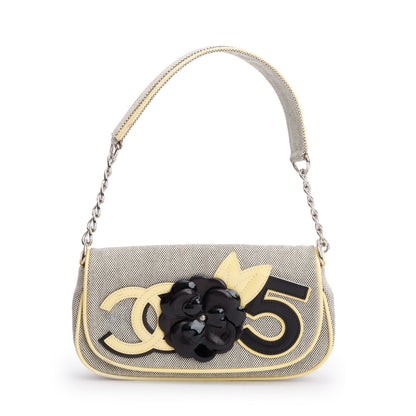 Chanel Beige Canvas Camellia No.5 Mini Flap Bag