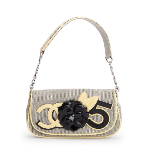 Chanel Beige Canvas Camellia No.5 Mini Flap Bag