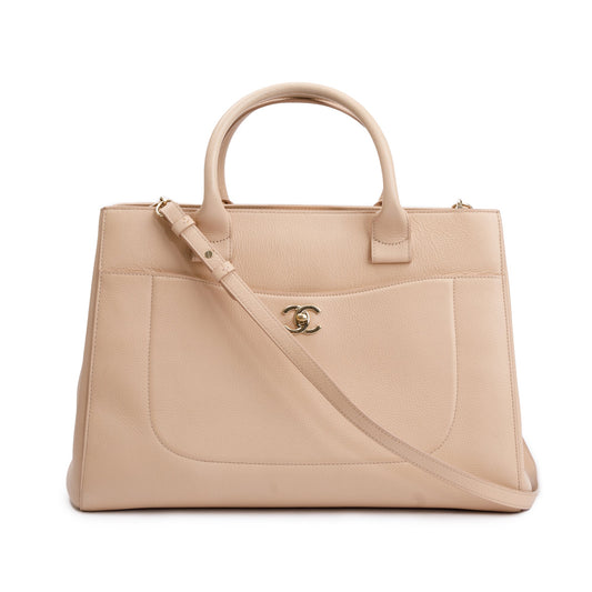 Chanel Beige Caviar Leather Medium Neo Excecutive Tote w/ Strap & Authenticity Card