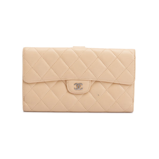 Chanel Beige Lambskin Leather Continental Flap Wallet