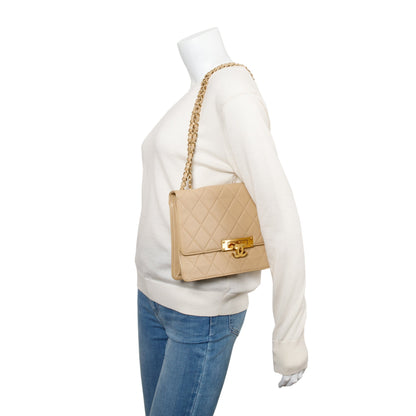 Chanel Beige Lambskin Leather Large Golden Class Flap Bag