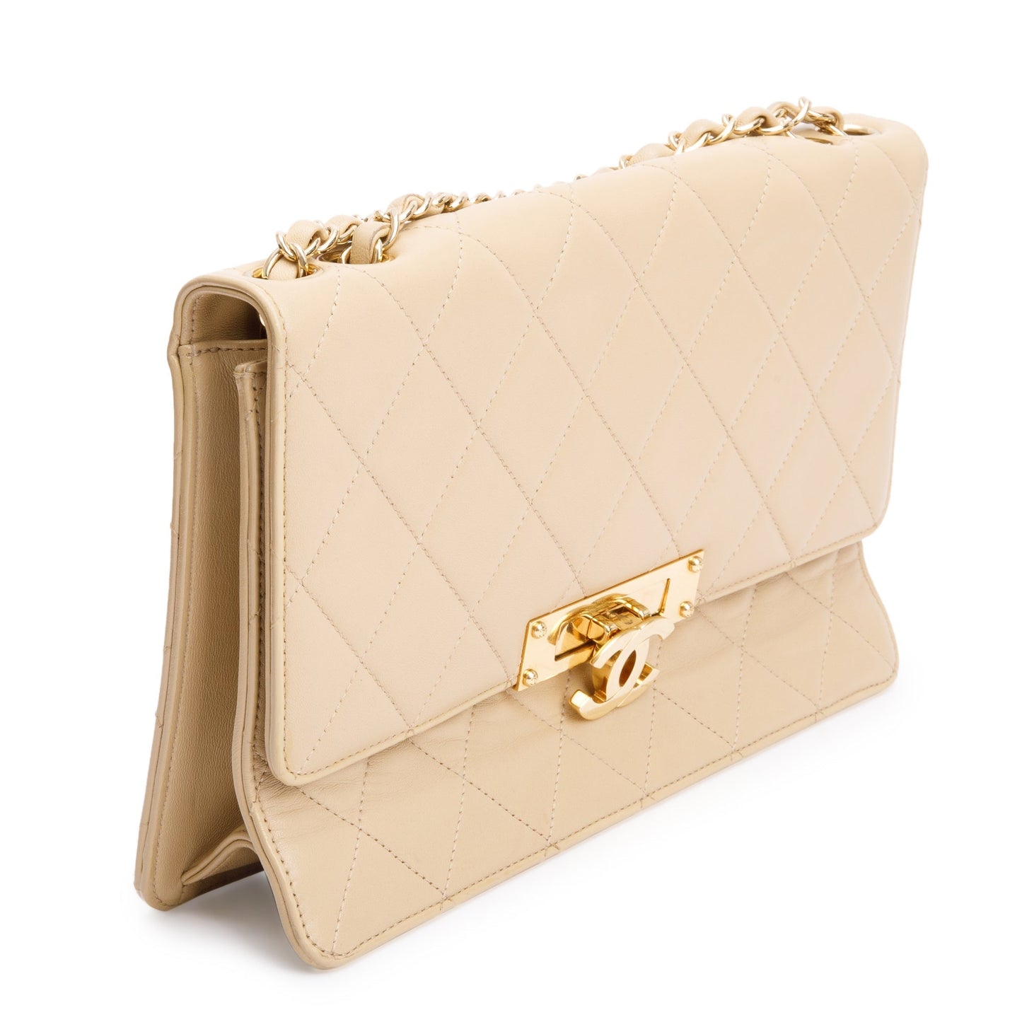 Chanel Beige Lambskin Leather Large Golden Class Flap Bag