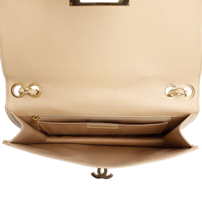 Chanel Beige Lambskin Leather Large Golden Class Flap Bag