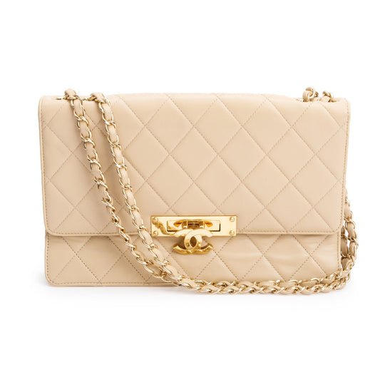Chanel Beige Lambskin Leather Large Golden Class Flap Bag