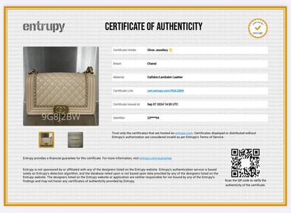 Chanel Beige Quilted Aged Calfskin Leather Medium Jacket Boy Bag w/ Authenticity Card
