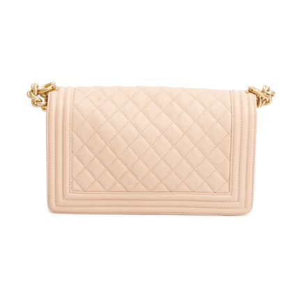 Chanel Beige Quilted Caviar Leather Medium Boy Bag