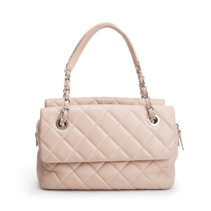 Chanel Beige Quilted Lambskin Leather Double Sided Flap Zip Shoulder Bag