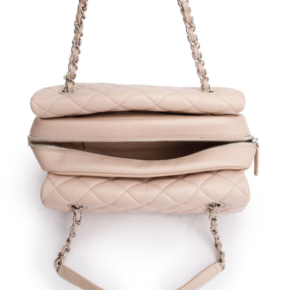 Chanel Beige Quilted Lambskin Leather Double Sided Flap Zip Shoulder Bag
