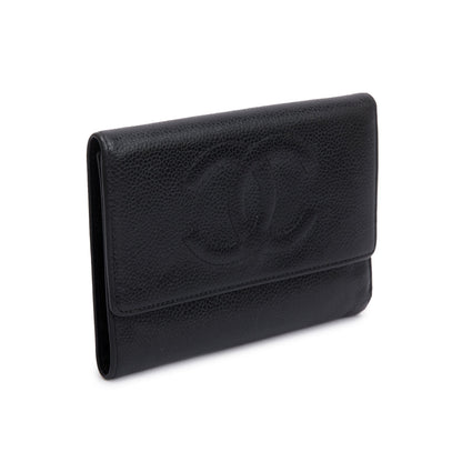 Chanel Black Caviar Leather Timeless Trifold Compact Wallet