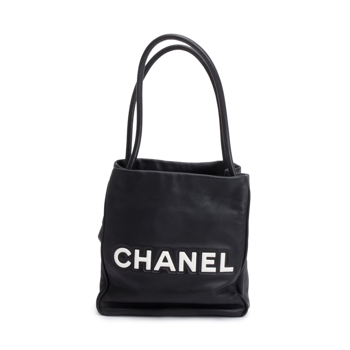 Chanel Black Lambskin Leather Camellia Logo Tote Bag