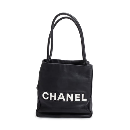 Chanel Black Lambskin Leather Camellia Logo Tote Bag