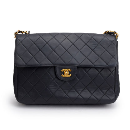 Chanel Black Lambskin Leather Classic Jumbo Single Flap Bag