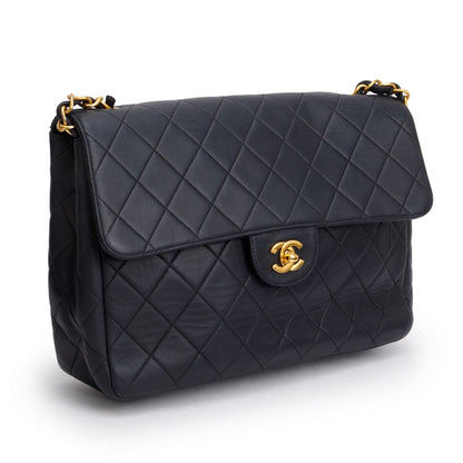 Chanel Black Lambskin Leather Classic Jumbo Single Flap Bag