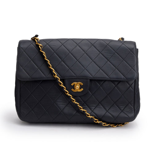 Chanel Black Lambskin Leather Classic Jumbo Single Flap Bag