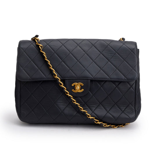 Chanel Black Lambskin Leather Classic Jumbo Single Flap Bag