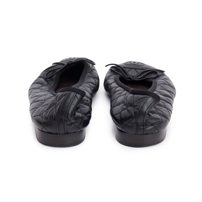 Chanel Black Leather Interlocking CC Logo Ballet Flats, Size 37.5