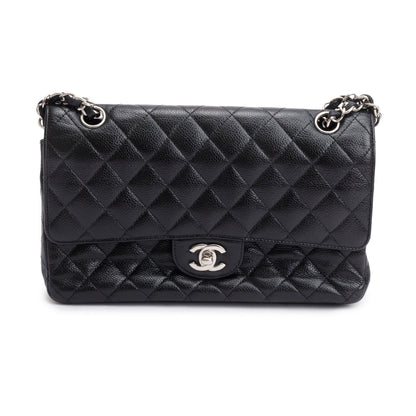 Chanel Black Quilted Caviar Leather Classic Medium Double Flap Bag w/ Box
